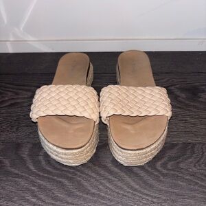 MISS LOLA Braided Cream Platform Sandals